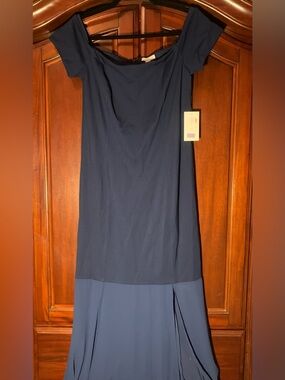 Halston Heritage Navy Blue Maxi Dress with Flared Hem